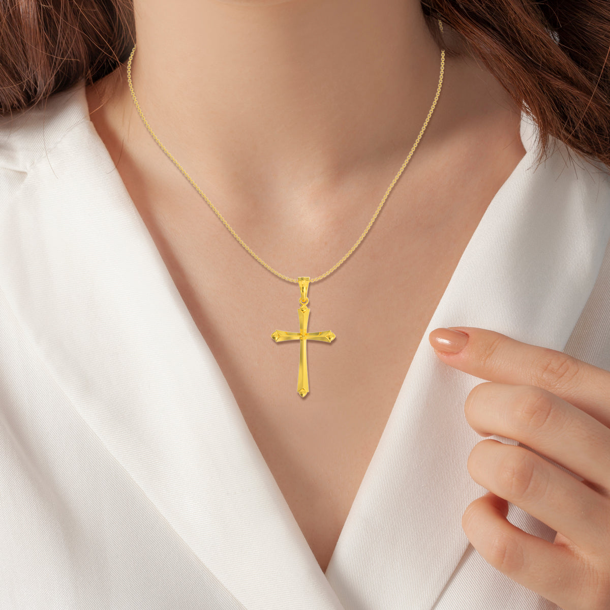 Elegant Sterling Silver Holy Cross Yellow Gold Pendant