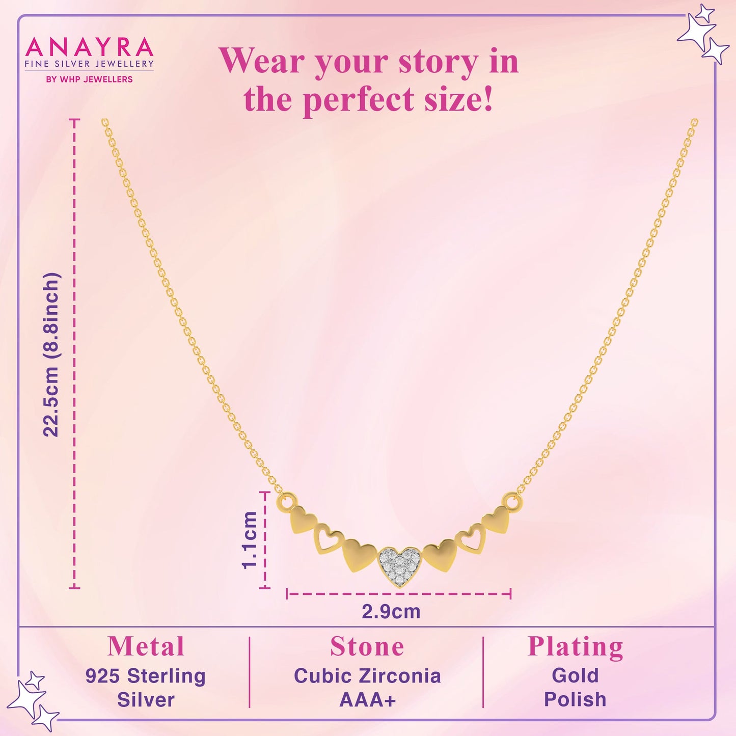 Elegant Heart-Shaped Gold Necklace with Diamond Centerpiece