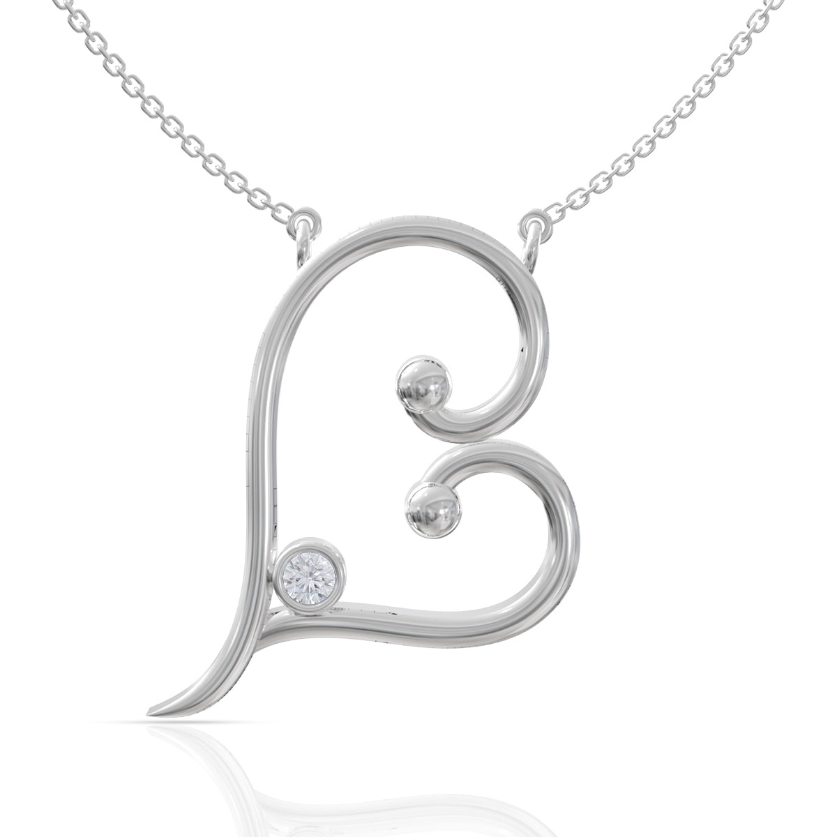 Gleaming Diamond Heart Pendant In Silver