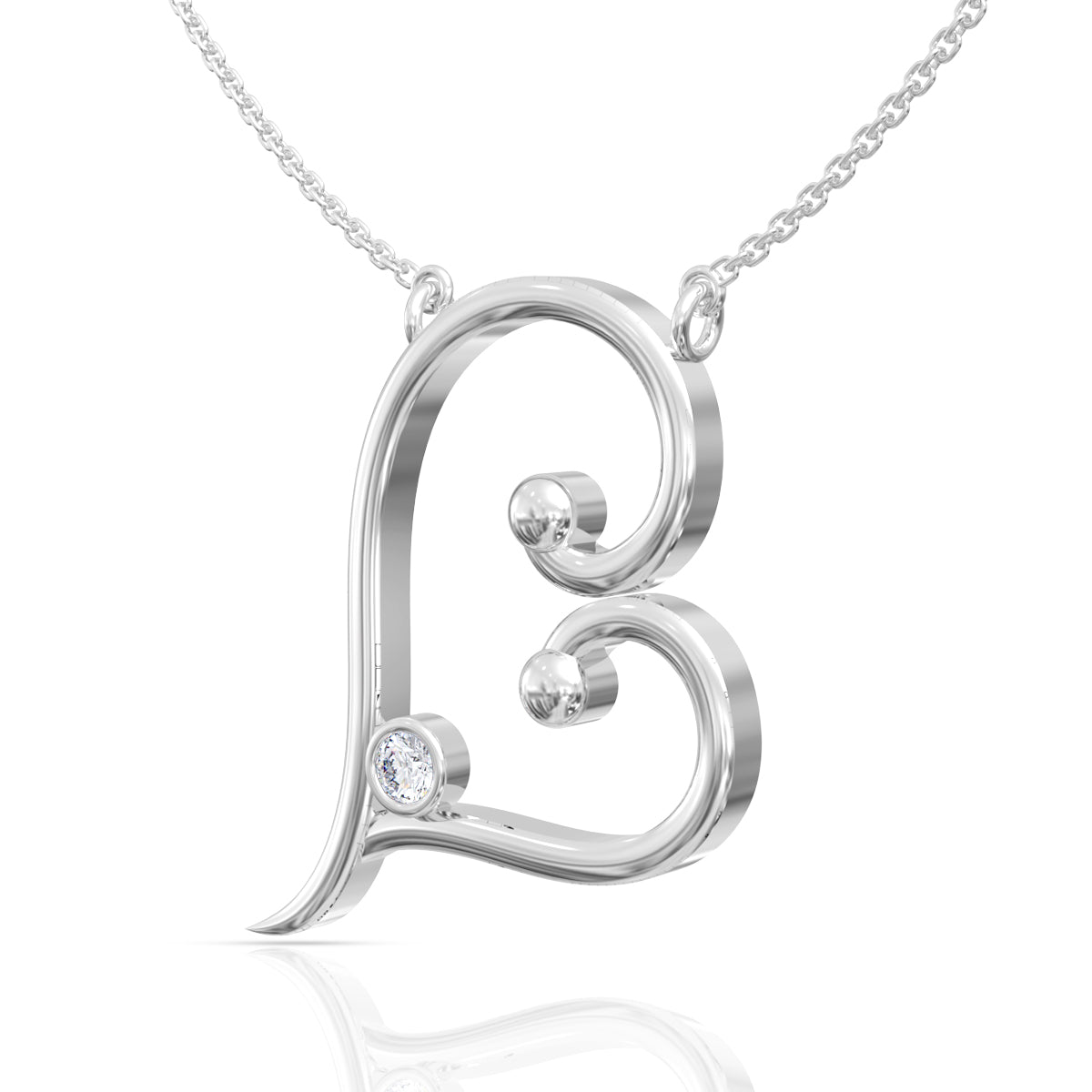 Gleaming Diamond Heart Pendant In Silver