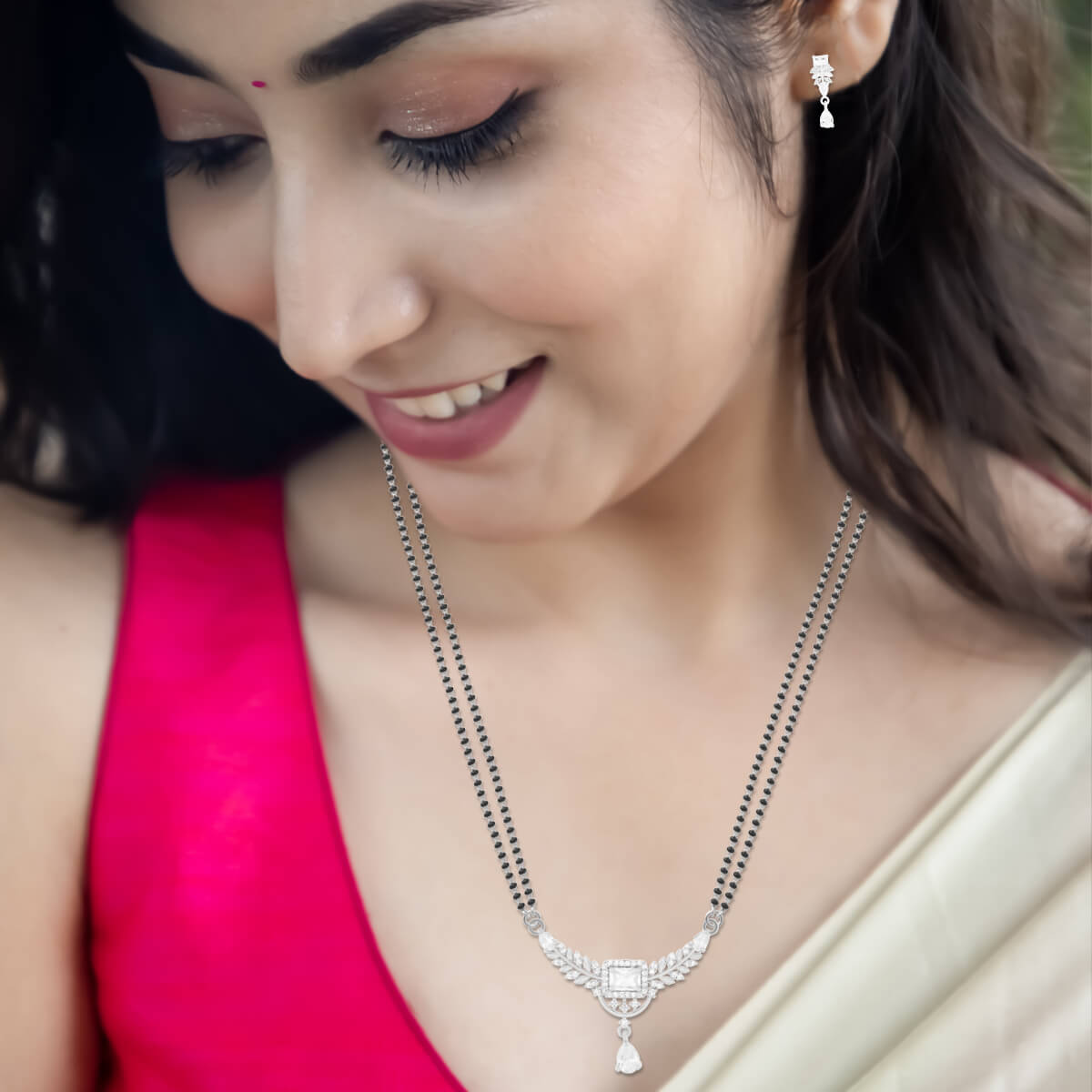 Silver Leafy Elegance Mangalsutra Set