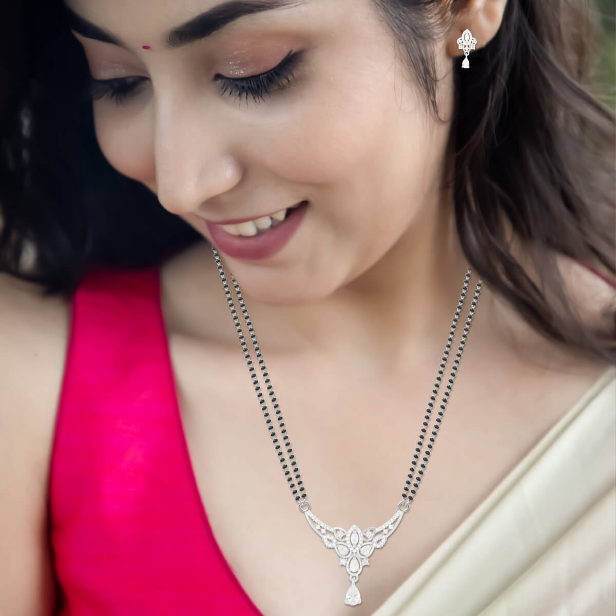 Silver Zircon Enticing Mangalsutra Set