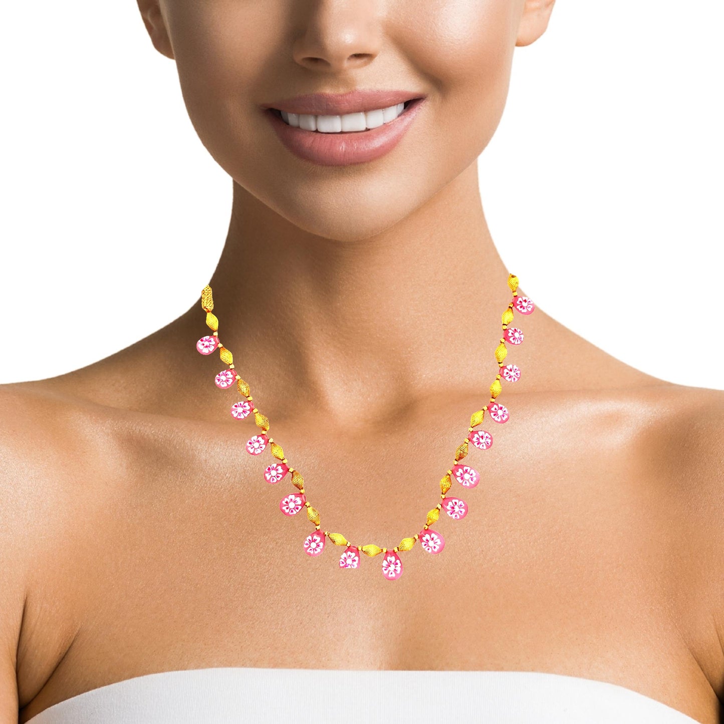 Pink Blossom Meenakari Necklace