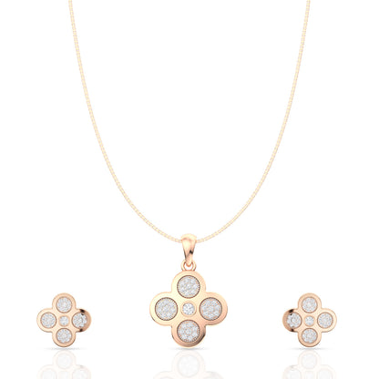 925 Sterling Silver White American Diamond Floral Shape Pendant and Earring with Chain