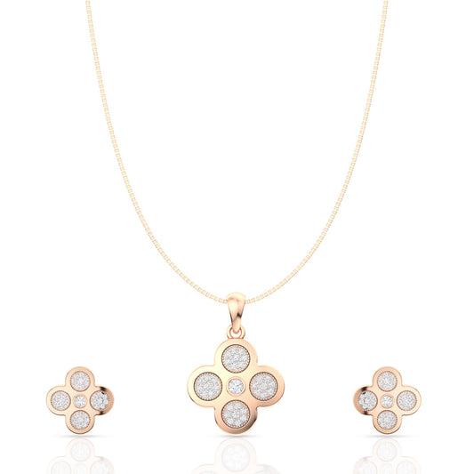 925 Sterling Silver White American Diamond Floral Shape Pendant and Earring with Chain