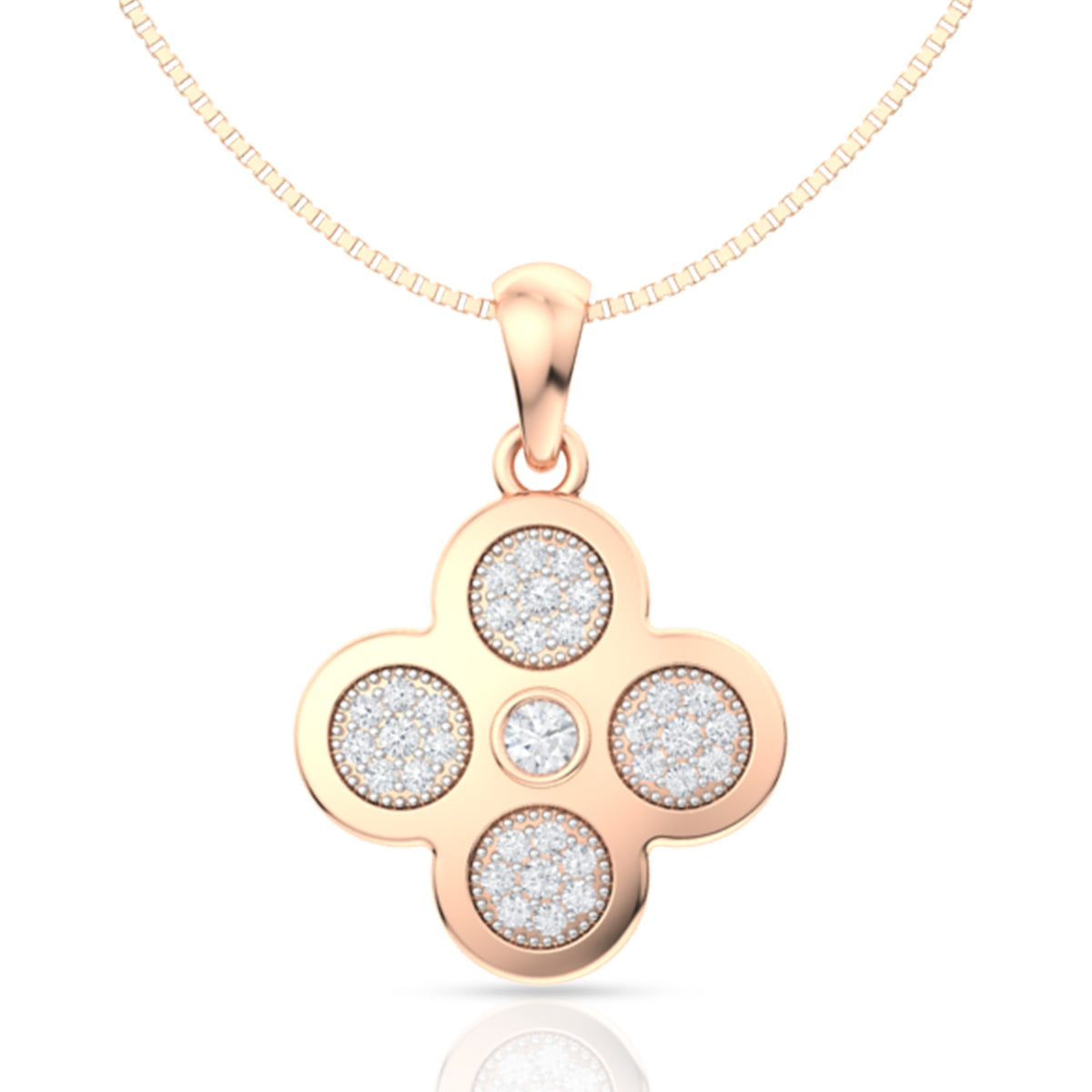 925 Sterling Silver White American Diamond Floral Shape Pendant and Earring with Chain