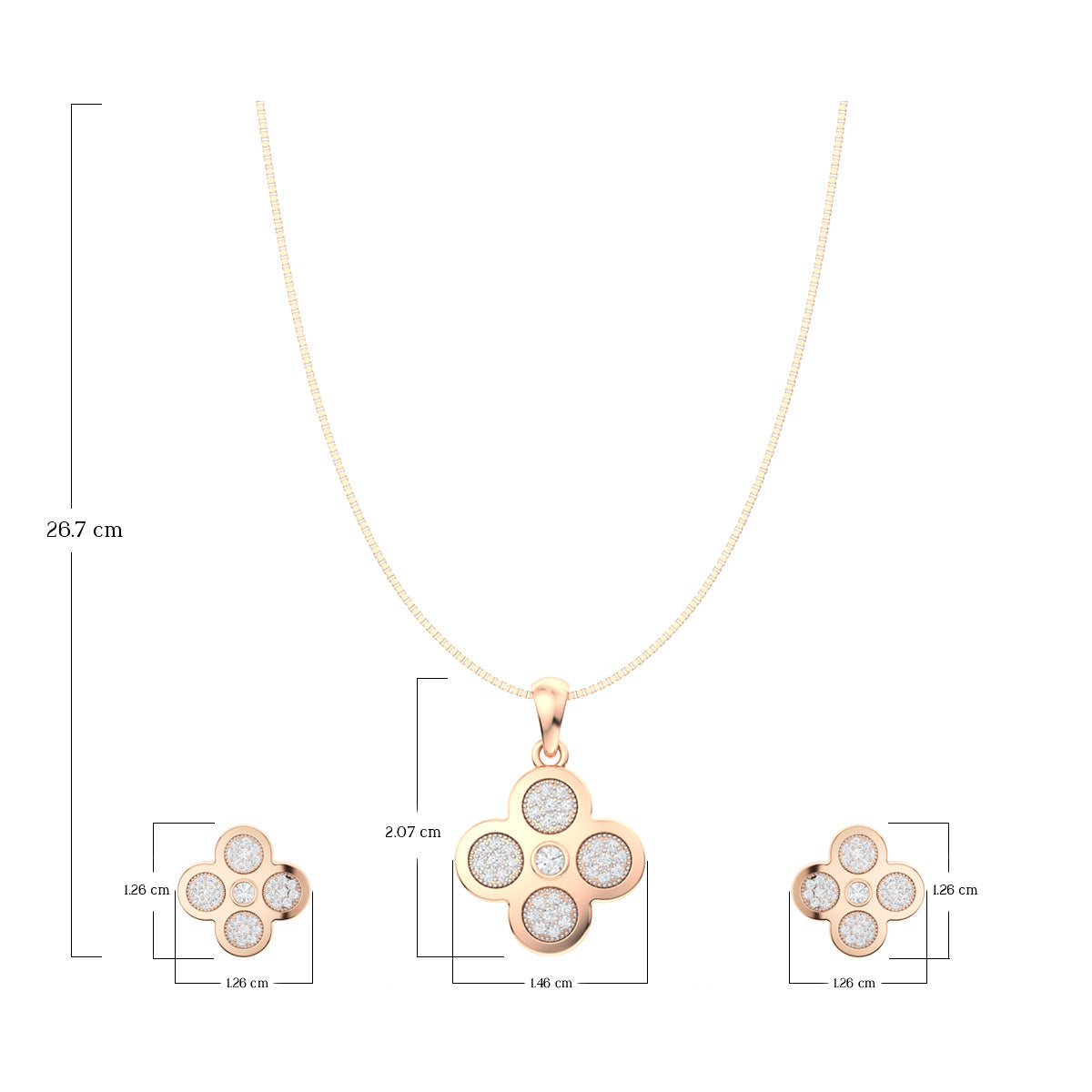 925 Sterling Silver White American Diamond Floral Shape Pendant and Earring with Chain
