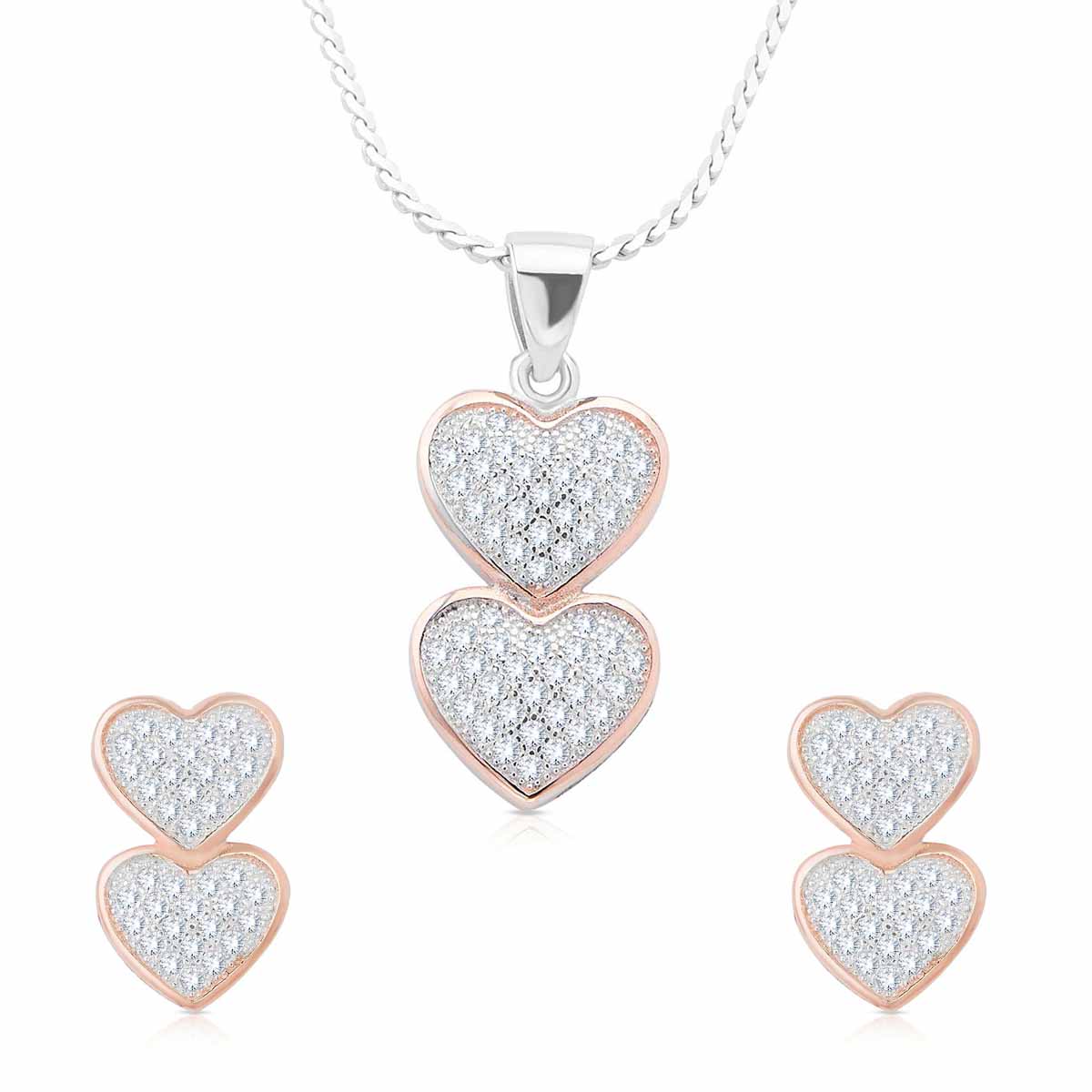 Charming Double Heart Pendant Set with Link Chain