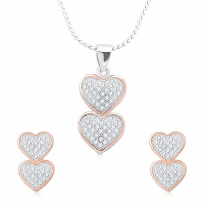Charming Double Heart Pendant Set with Link Chain