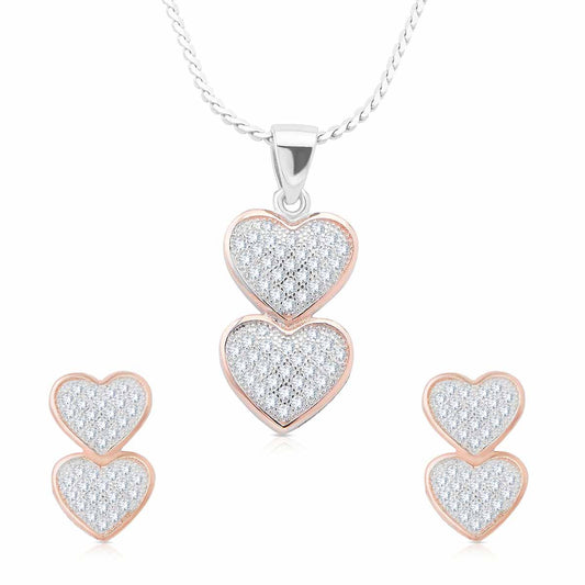 Charming Double Heart Pendant Set with Link Chain