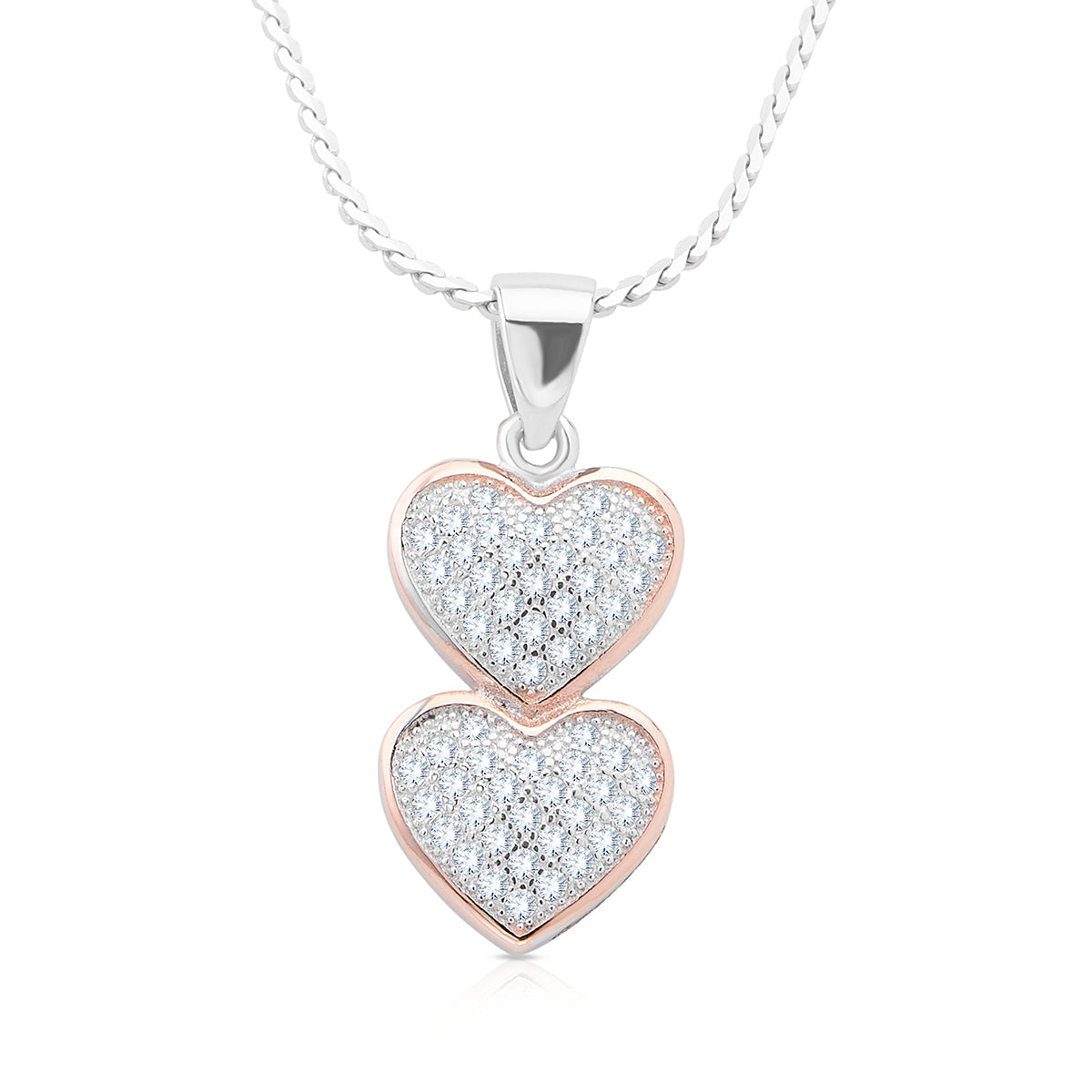 Charming Double Heart Pendant Set with Link Chain