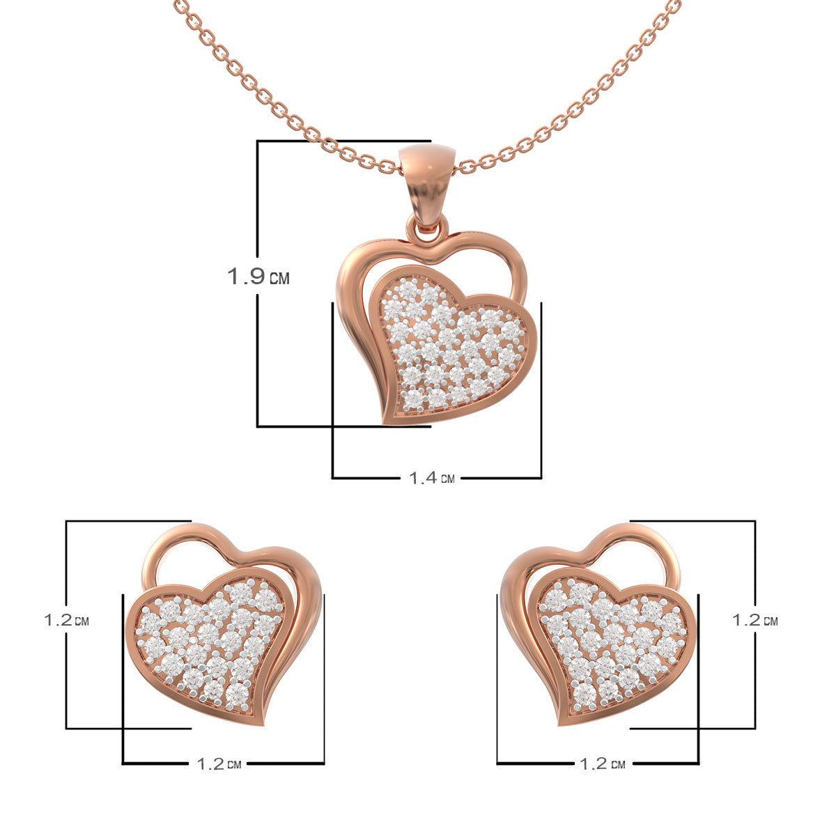 925 Sterling silver interlocked Heart Pendant Set
