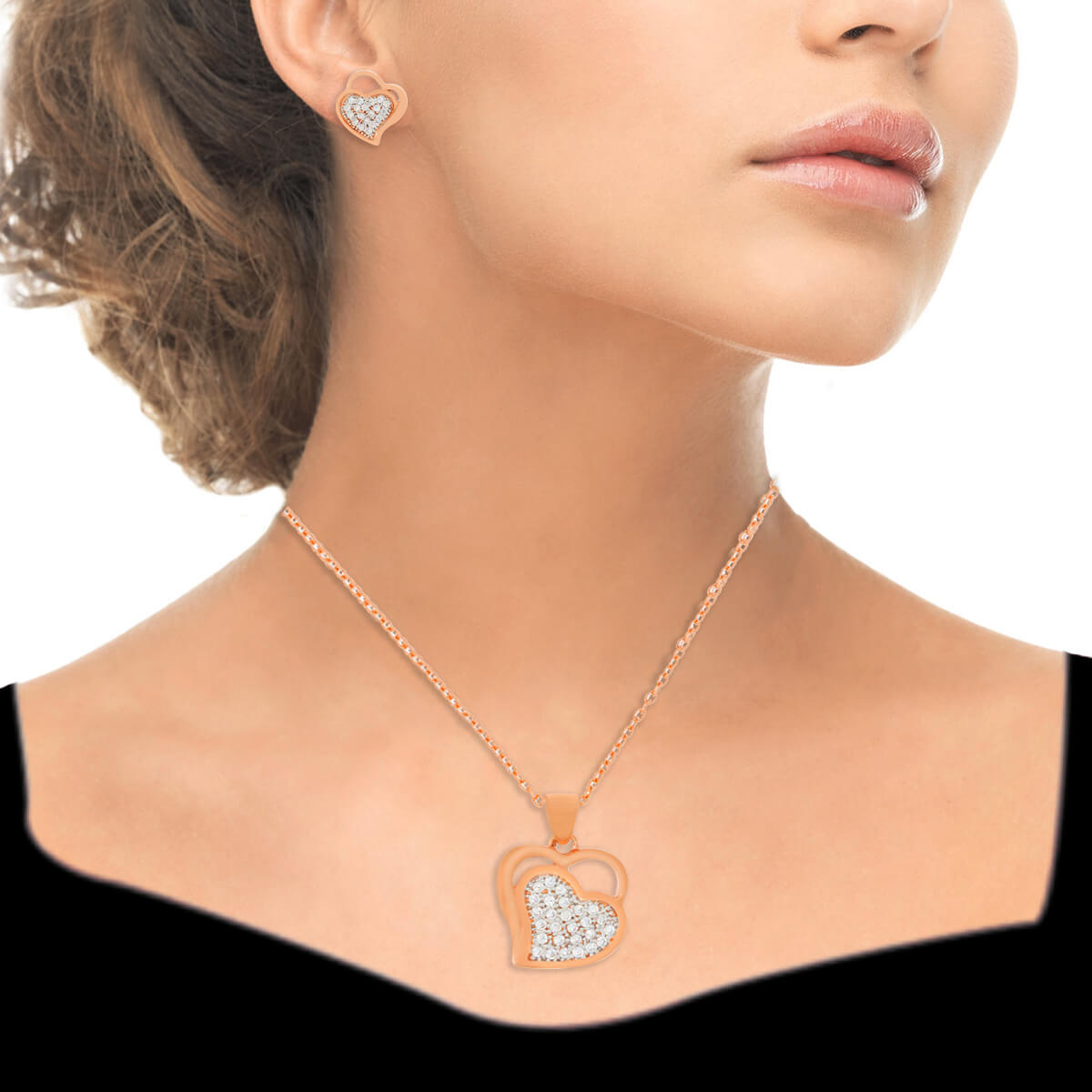 925 Sterling silver interlocked Heart Pendant Set