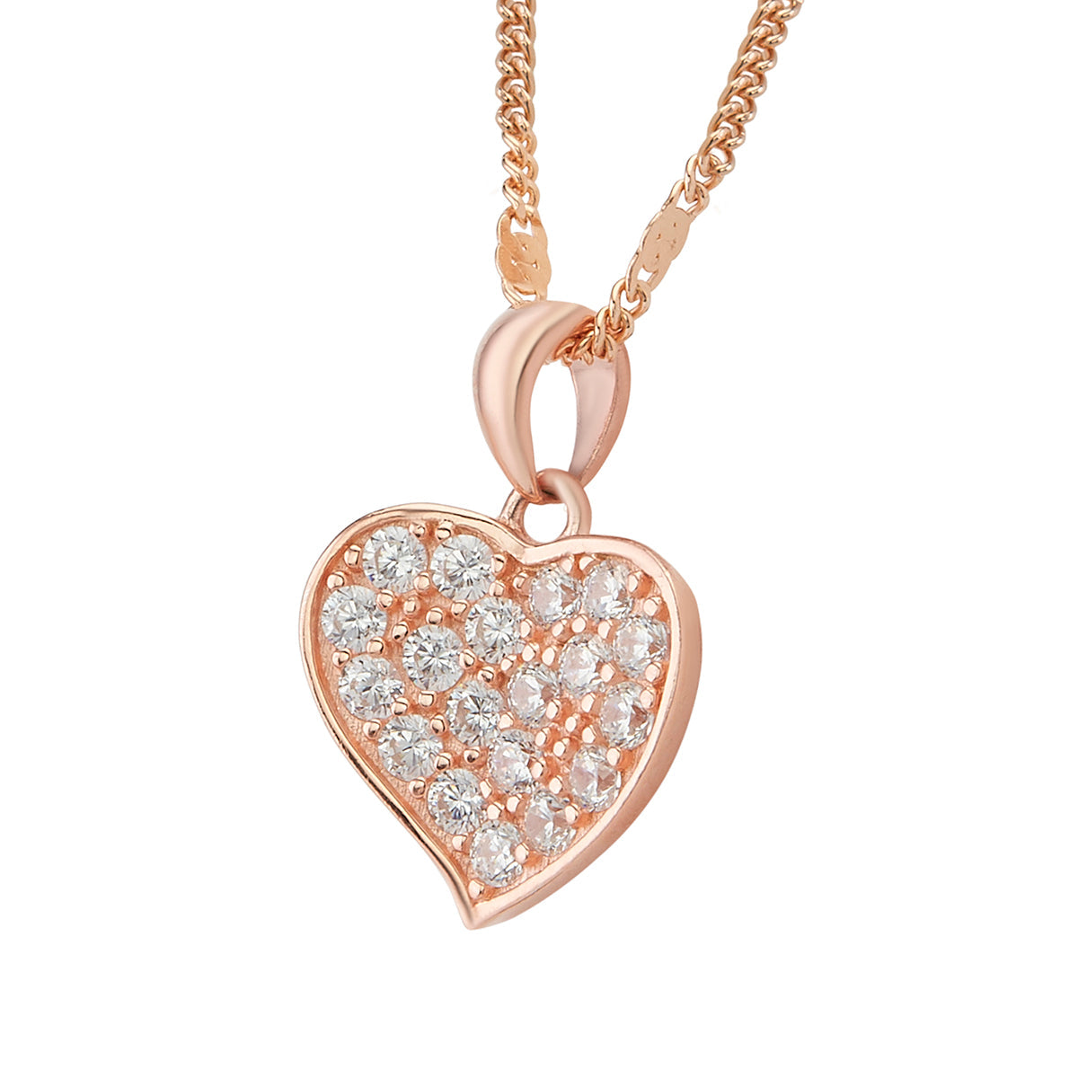 Rose Gold Whole Heart Pendant Set with Link Chain