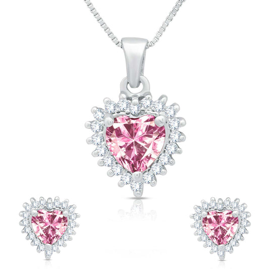 Pink Passion Silver Heart Pendant Set