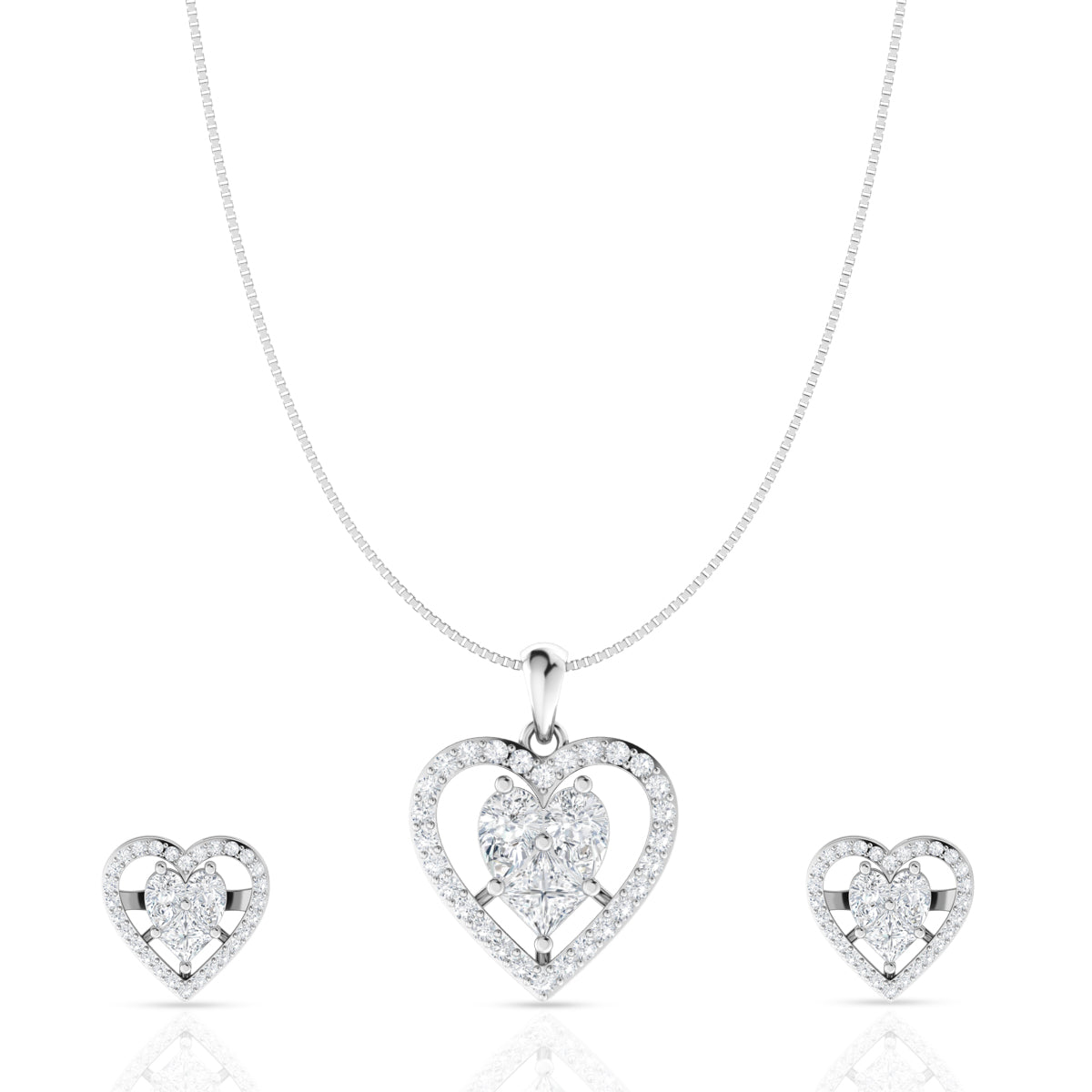 Embellished Diamond Heart Pendant Set In Silver