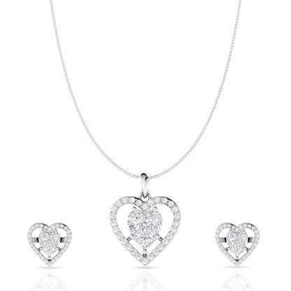 Embellished Diamond Heart Pendant Set In Silver