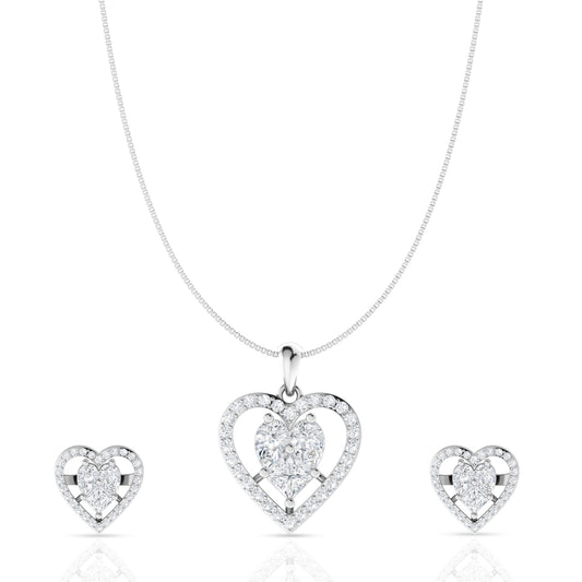 Embellished Diamond Heart Pendant Set In Silver