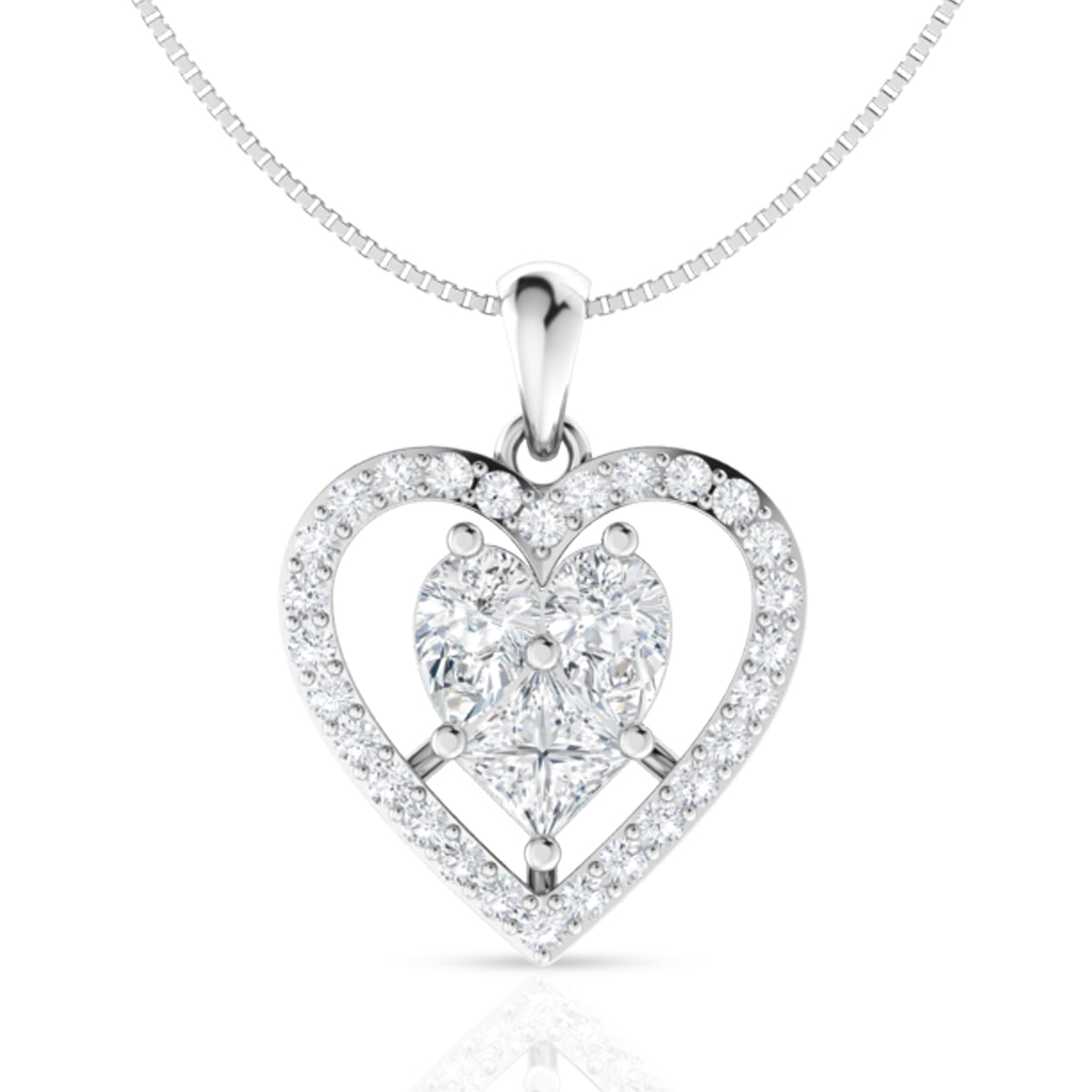 Embellished Diamond Heart Pendant Set In Silver
