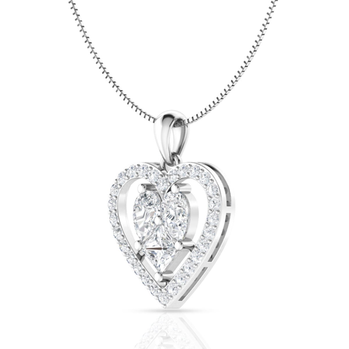 Embellished Diamond Heart Pendant Set In Silver
