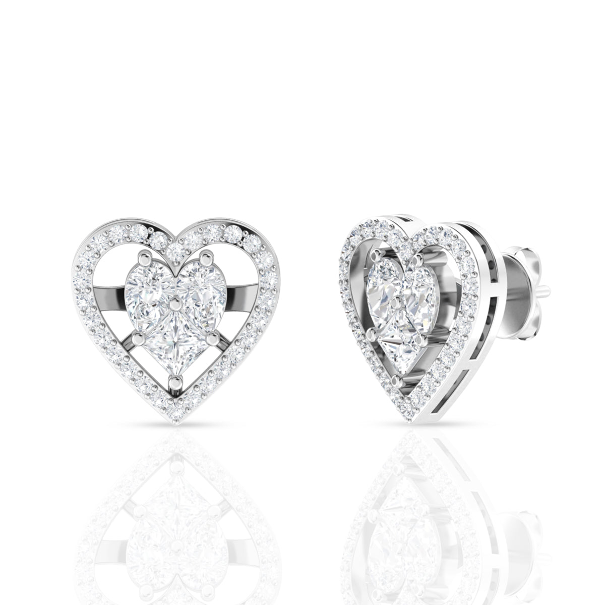 Embellished Diamond Heart Pendant Set In Silver