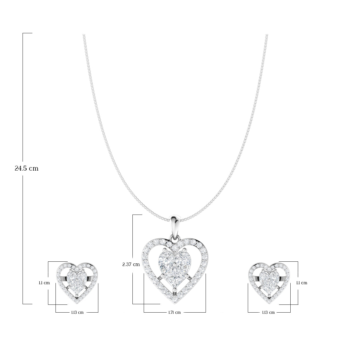 Embellished Diamond Heart Pendant Set In Silver