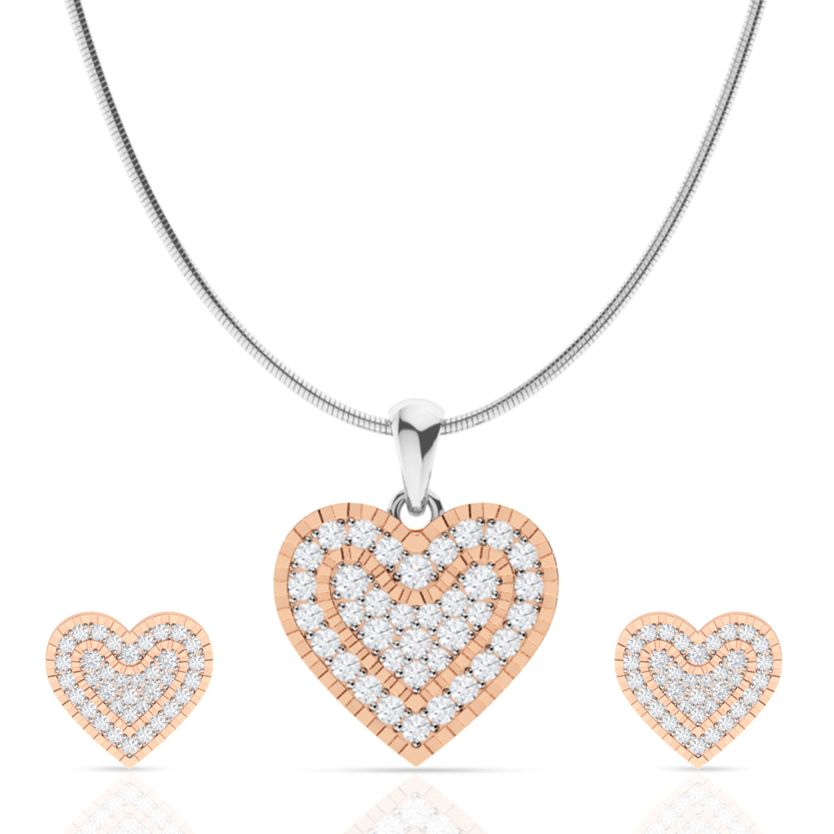 Heart Beat Silver Diamond Pendant Set