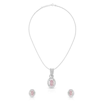 Elegant Pink Oval Halo Pendant Set