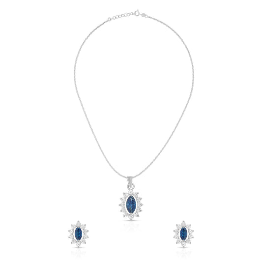 Timeless Marquise Blue Stone Pendant Set