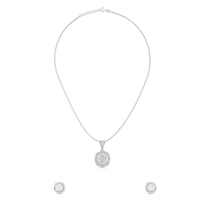 Simple Cushion Halo Pendant Set