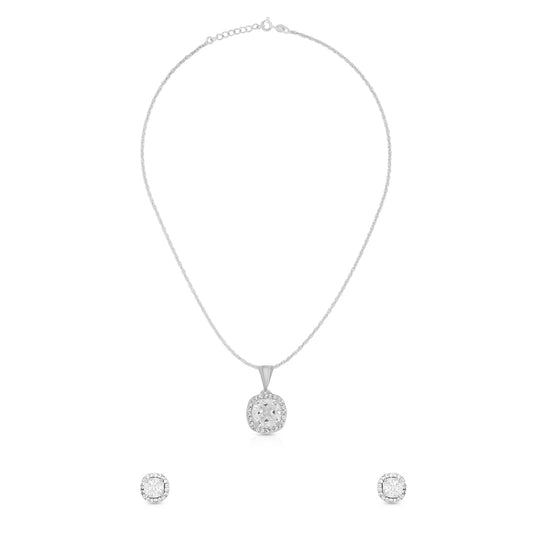 Simple Cushion Halo Pendant Set