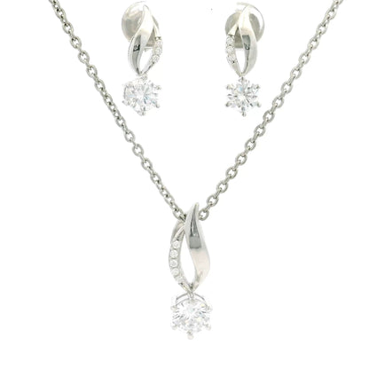 Modern Silver Stone Pendant Set