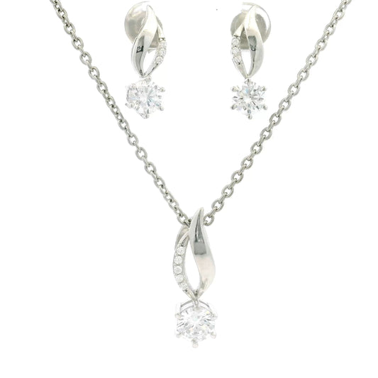 Modern Silver Stone Pendant Set