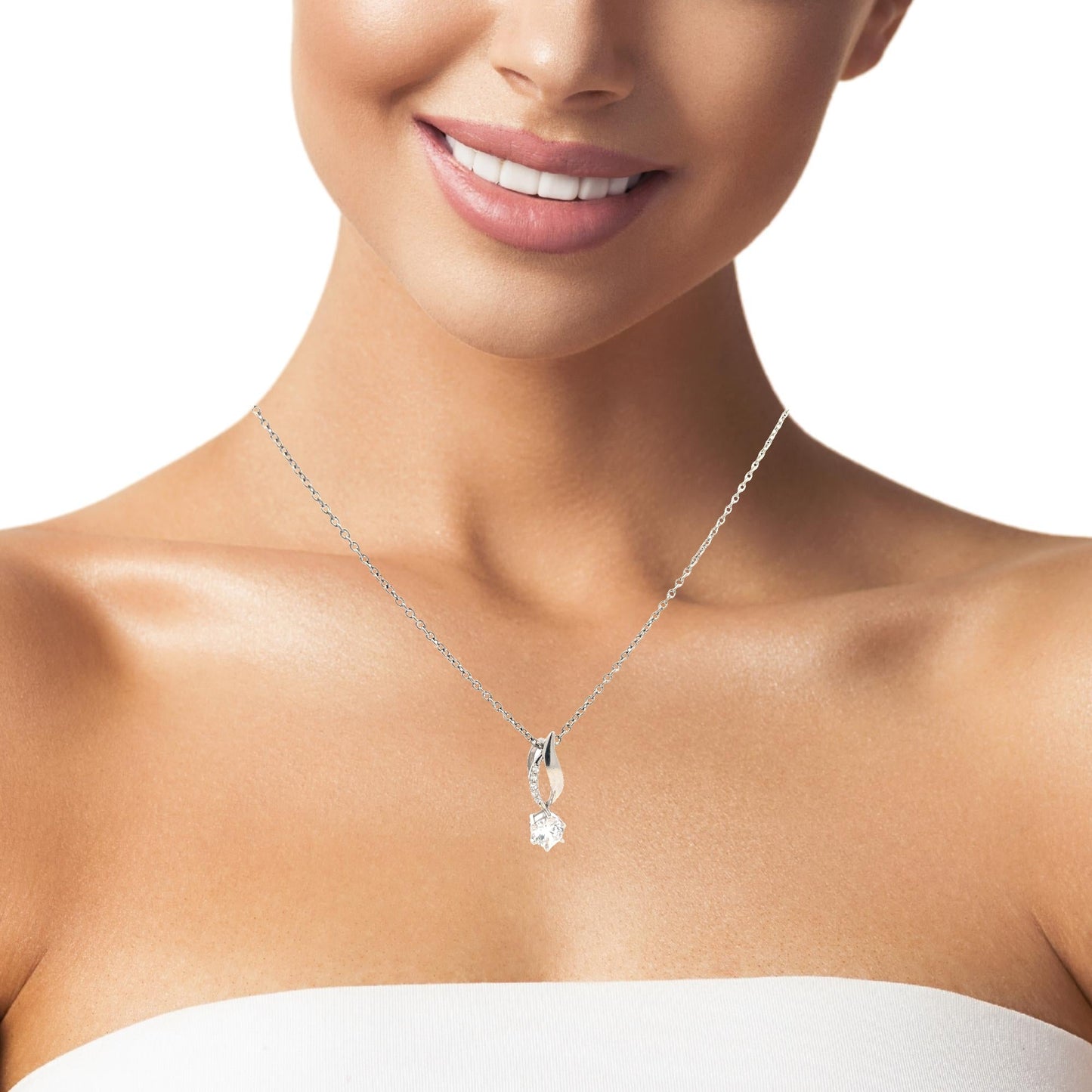 Modern Silver Stone Pendant Set