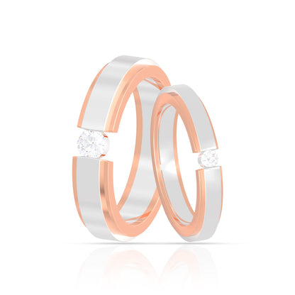 Elegant Two-Tone Rose Gold & Silver Couple Rings with Solitaire Accents
