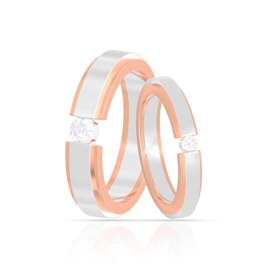 Elegant Two-Tone Rose Gold & Silver Couple Rings with Solitaire Accents