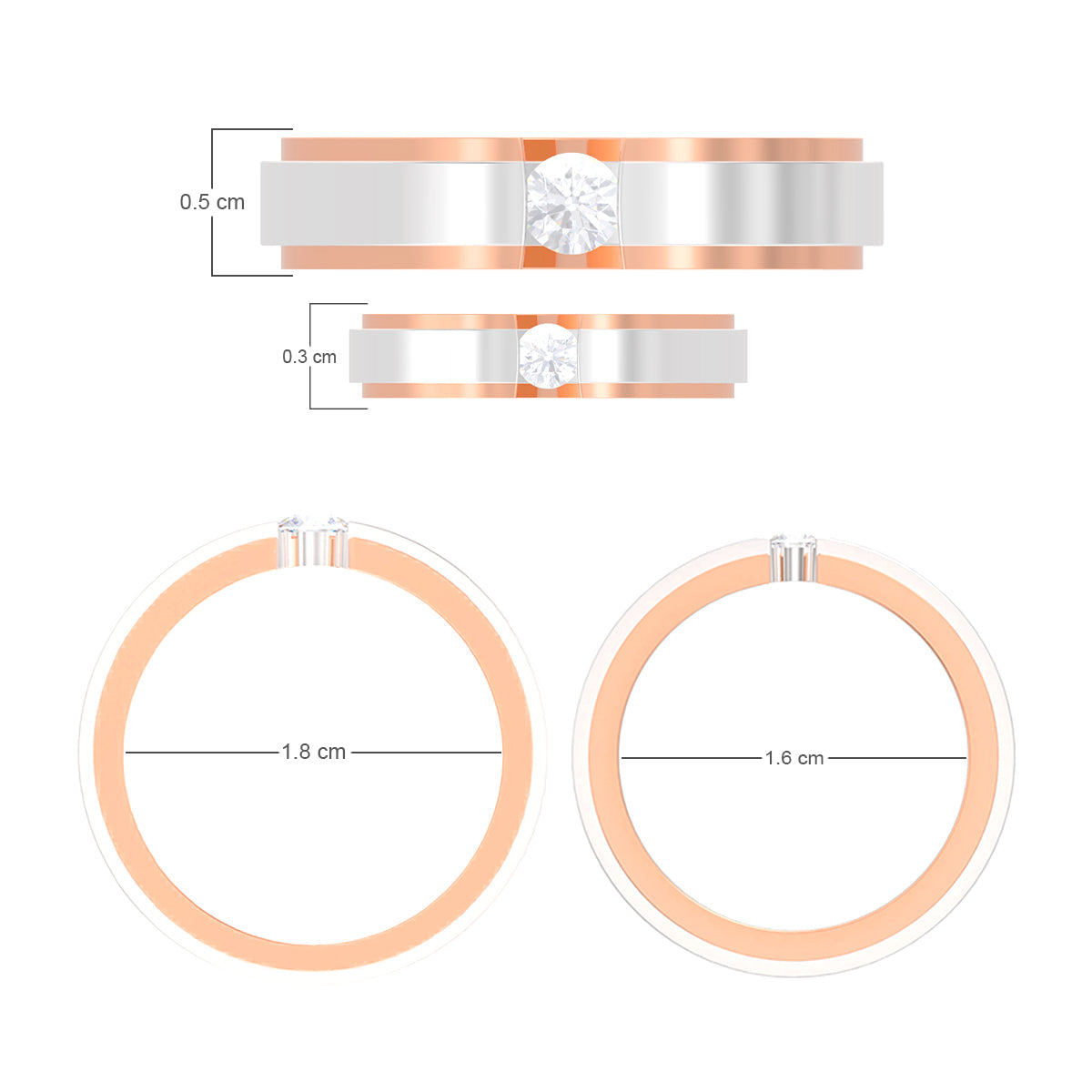 Elegant Two-Tone Rose Gold & Silver Couple Rings with Solitaire Accents