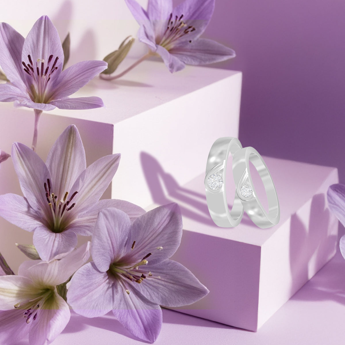 Connected Hearts Silver Couple Rings