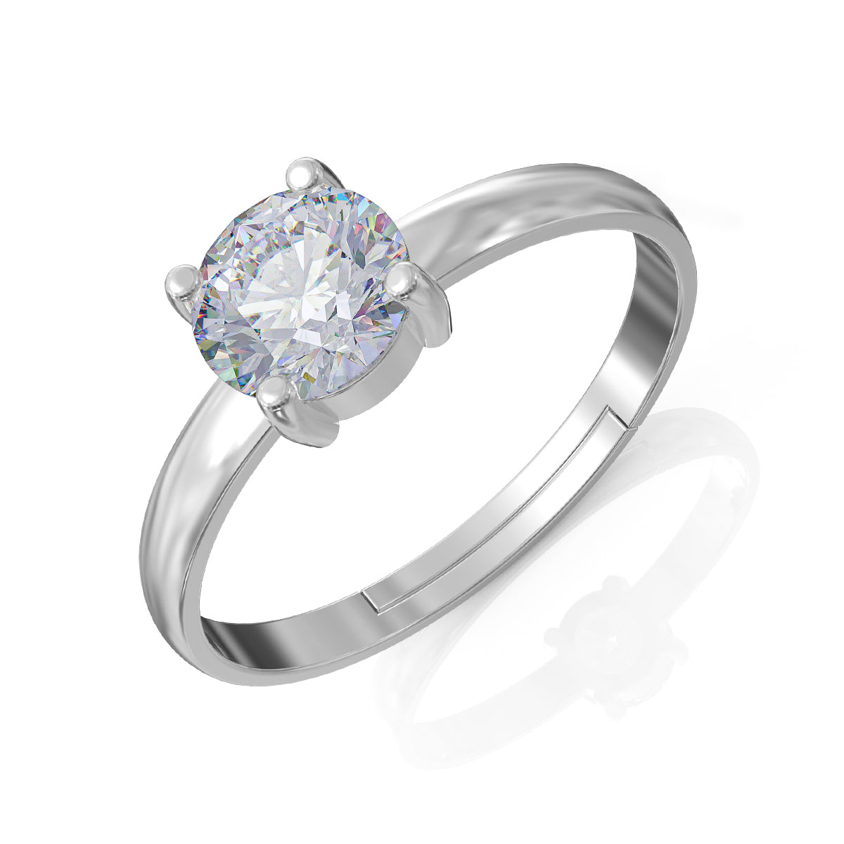 Graceful Solitaire Adjustable Silver Ring