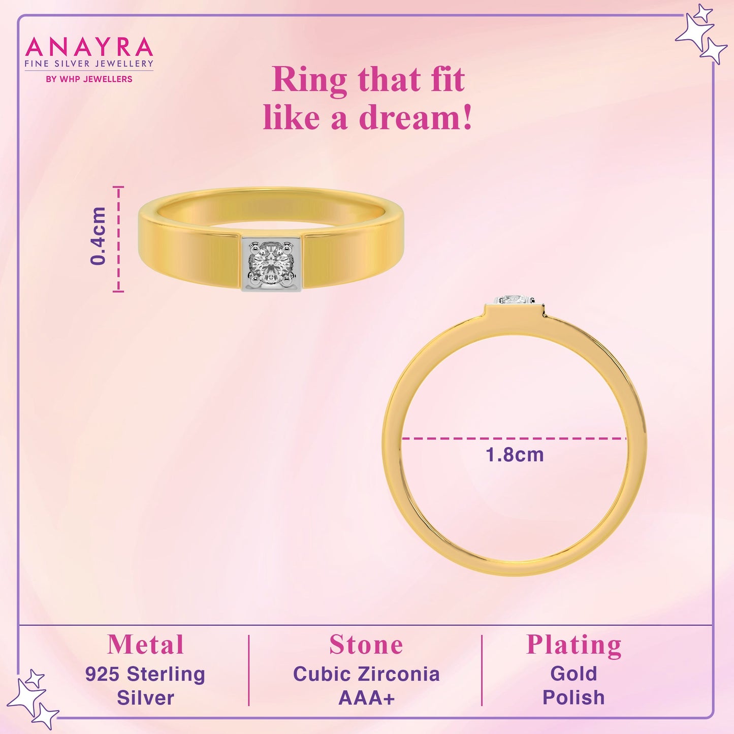 Elegant Diamond Gold Plated Silver Ring
