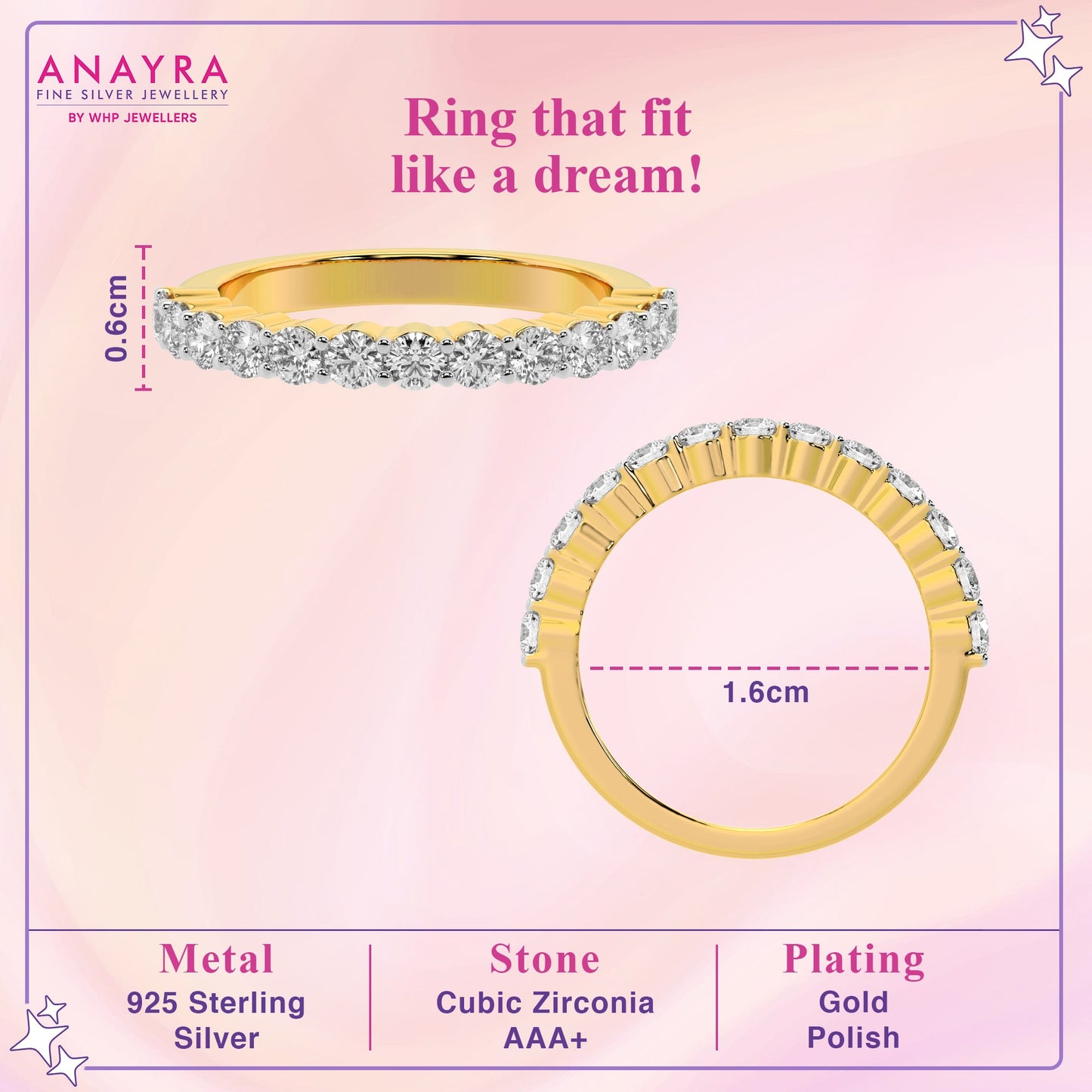 Sparkling Diamond Half Eternity Silver Ring