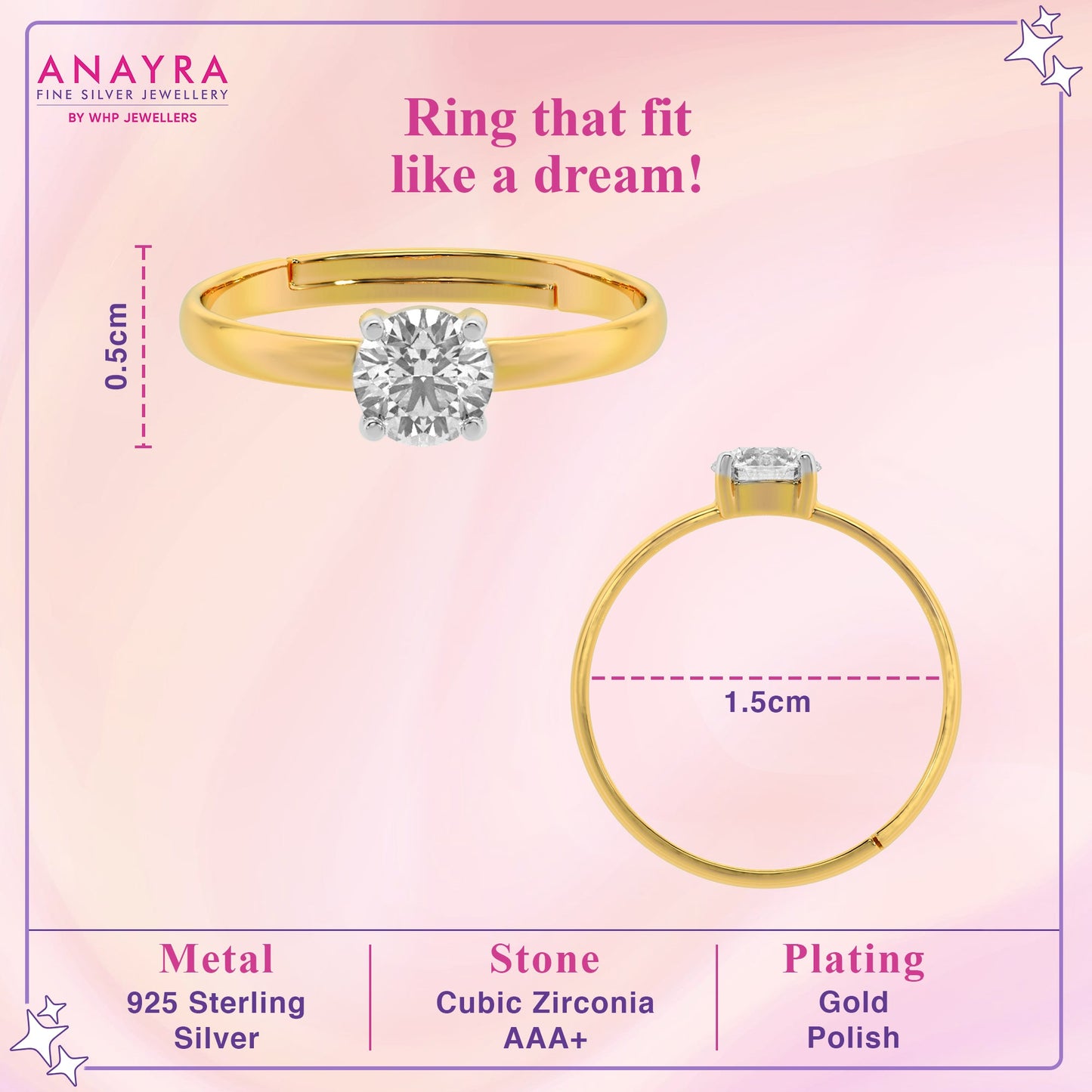 Elegant Solitaire Silver Ring