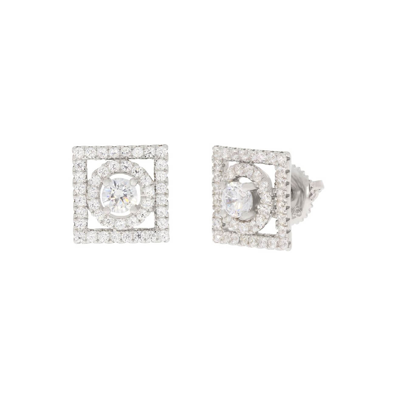 Geometric Zirconia Silver Earrings