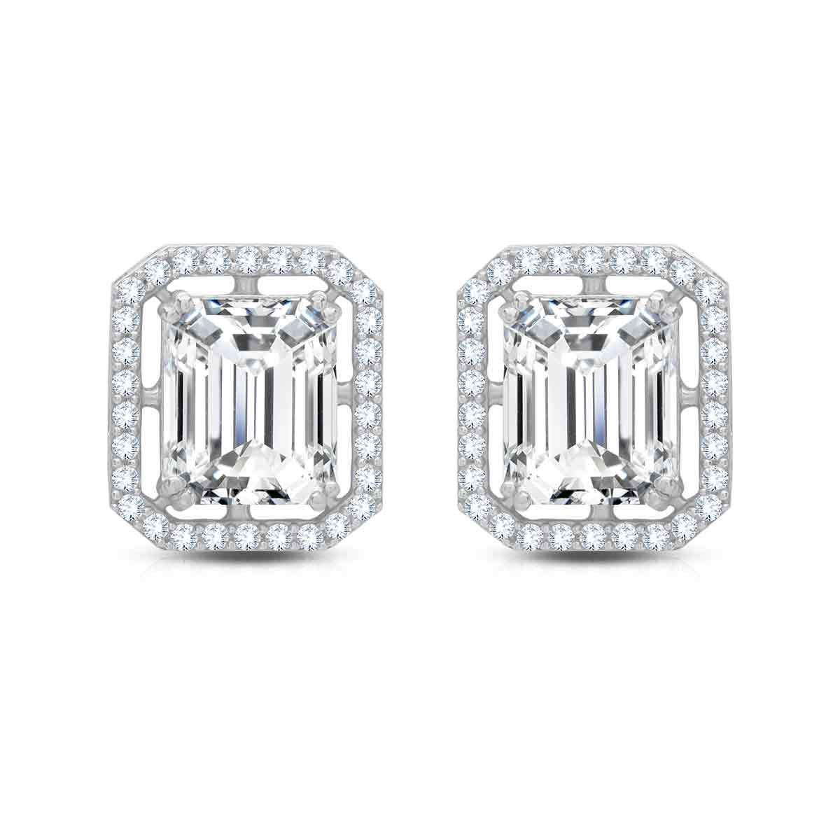 Classic Emerald Cut Silver Studs