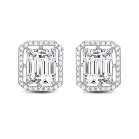 Classic Emerald Cut Silver Studs