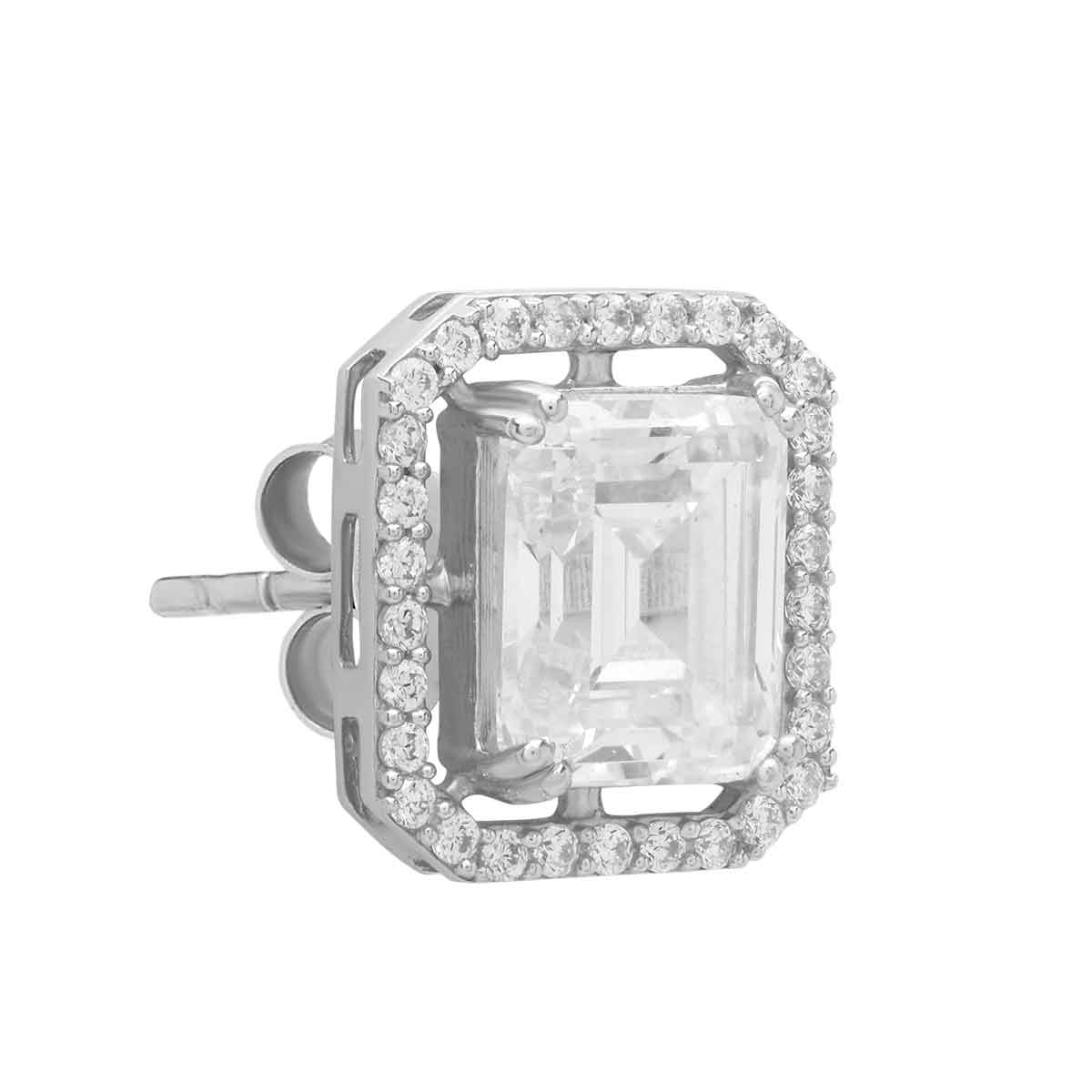 Classic Emerald Cut Silver Studs