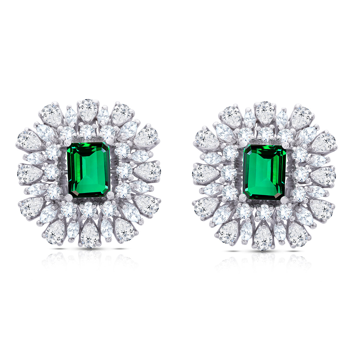 Classic Emerald Silver Stud Earrings