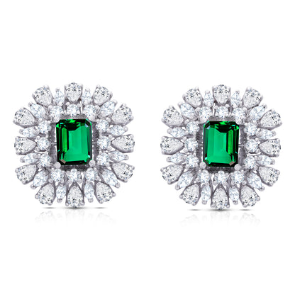 Classic Emerald Silver Stud Earrings