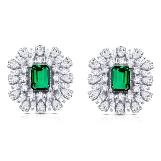 Classic Emerald Silver Stud Earrings