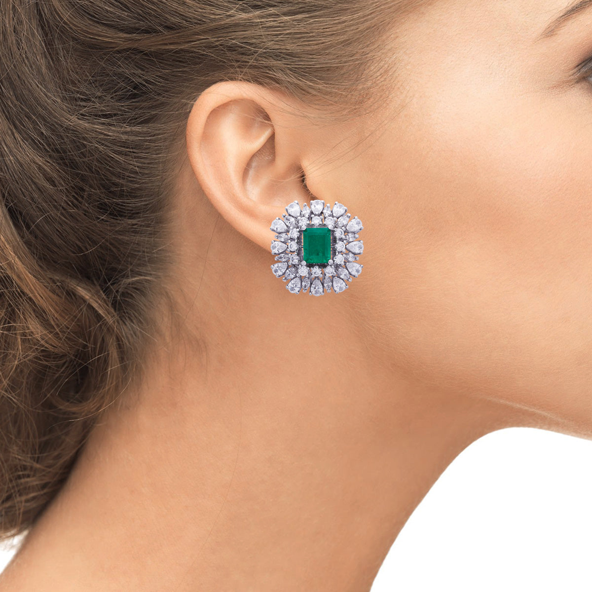 Classic Emerald Silver Stud Earrings